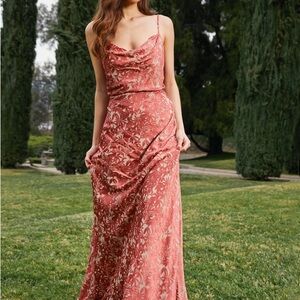 Jenny Yoo Floral Maxi Dress in Coral and Cream